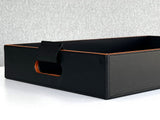 Luxury serving tray - Cooper Black Leather Tray with premium leather and hand-stitched handles for sophisticated entertaining 3 Inch Deep side front