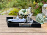 "Indulge in luxury with One Preevay's ONYX Shagreen Serving Tray. Expertly crafted with textured leather, nickel handles & ivory velvet. Perfect for special occasions, grand events & intimate gatherings. Order now & elevate your lifestyle....