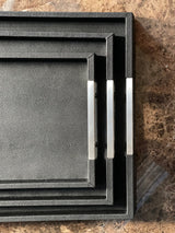 The ONYX Shagreen Serving Tray | Exotic Embossed Leather and Nickel Handles | Black Elevate Your Entertaining Experience Indulge in the luxury of the ONYX Shagreen Serving Tray.....