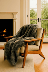Botero-Inspired ONE Preevay Faux Fur Throw - Fox & Mink - Ultra-Plush 1200gsm | Blended Black