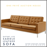 Saddle Tufted Leather Sofa | Three Seater | 91 Inches | Mid-Century Modern