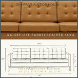Saddle Tufted Leather Sofa | Three Seater | 91 Inches | Mid-Century Modern