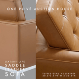 Saddle Tufted Leather Sofa | Three Seater | 91 Inches | Mid-Century Modern