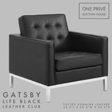 Black Tufted Leather Club Chair | Single Seater Mid-Century Modern