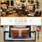 St. Charles Club Seating | Bronze Brushed Contemporary Frame | Embossed Brown Leather