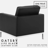 Black Tufted Leather Club Chair | Single Seater Mid-Century Modern