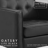 Black Tufted Leather Club Chair | Single Seater Mid-Century Modern