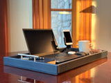 ASAP-Now - Upgrade your remote work setup with the Porsche-Style Navy Leather Professional Portable Work Station. Luxurious and ergonomic, it offers dual access ports and a plush leather finish. Perfect for home offices and travel. Available now for you to buy for the person in your life.....
