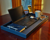 ASAP-Now - Upgrade your remote work setup with the Porsche-Style Navy Leather Professional Portable Work Station. Luxurious and ergonomic, it offers dual access ports and a plush leather finish. Perfect for home offices and travel. Available now for you to buy for the person in your life...