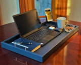ASAP-Now - Upgrade your remote work setup with the Porsche-Style Navy Leather Professional Portable Work Station. Luxurious and ergonomic, it offers dual access ports and a plush leather finish. Perfect for home offices and travel. Available now for you to buy for the person in your life....