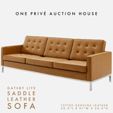 Saddle Tufted Leather Sofa | Three Seater | 91 Inches | Mid-Century Modern