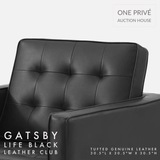 Black Tufted Leather Club Chair | Single Seater Mid-Century Modern