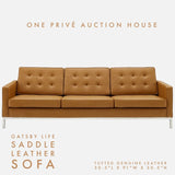Saddle Tufted Leather Sofa | Three Seater | 91 Inches | Mid-Century Modern