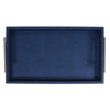 Discover the Canaan Shagreen Serving Tray from One Preevay—a luxurious tray crafted with sea blue exotic embossed leather and nickel hardware. Available in three sizes: 17"x10", 20"x13", and 23"x15". Elevate your entertaining experience with sophistication and style. Beautiful