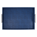 Discover the Canaan Shagreen Serving Tray from One Preevay—a luxurious tray crafted with sea blue exotic embossed leather and nickel hardware. Available in three sizes: 17"x10", 20"x13", and 23"x15". Elevate your entertaining experience with sophistication and style. Order now your CC