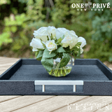 The ONYX Shagreen Serving Tray | Exotic Embossed Leather and Nickel Handles | Black Elevate Your Entertaining Experience Indulge in the luxury of the ONYX Shagreen Serving Tray