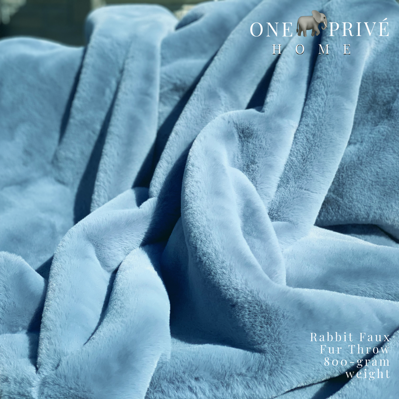 One Preevay Yacht Blue Ultra-Soft Faux Rabbit Fur Throw | Luxury 800gsm Plush | 50x60