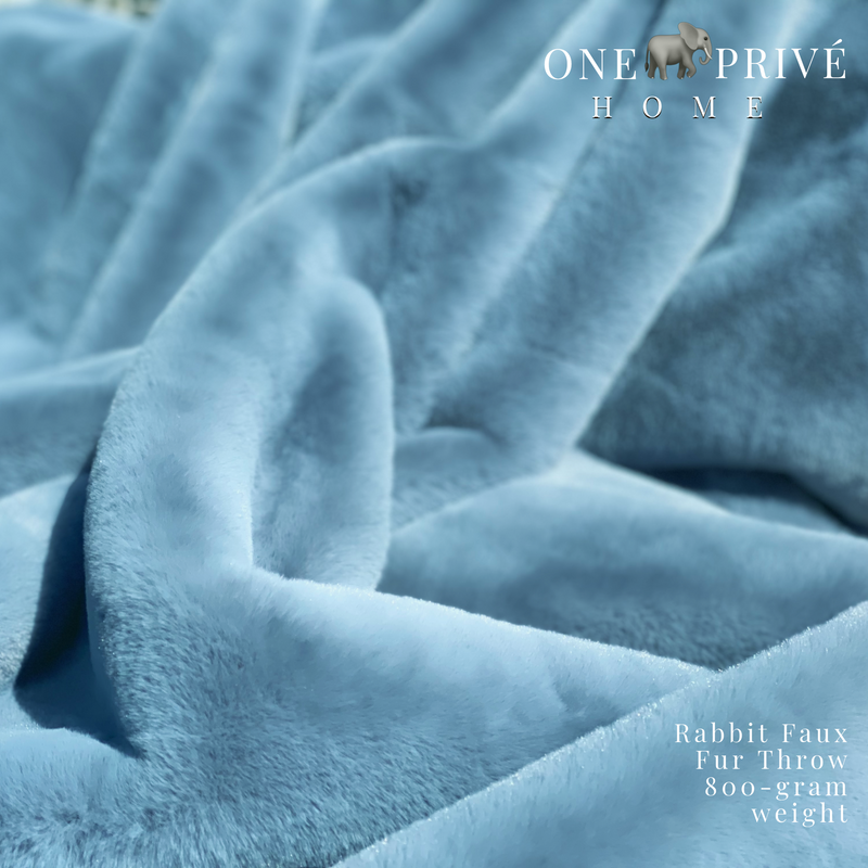 One Preevay Yacht Blue Ultra-Soft Faux Rabbit Fur Throw | Luxury 800gsm Plush | 50x60