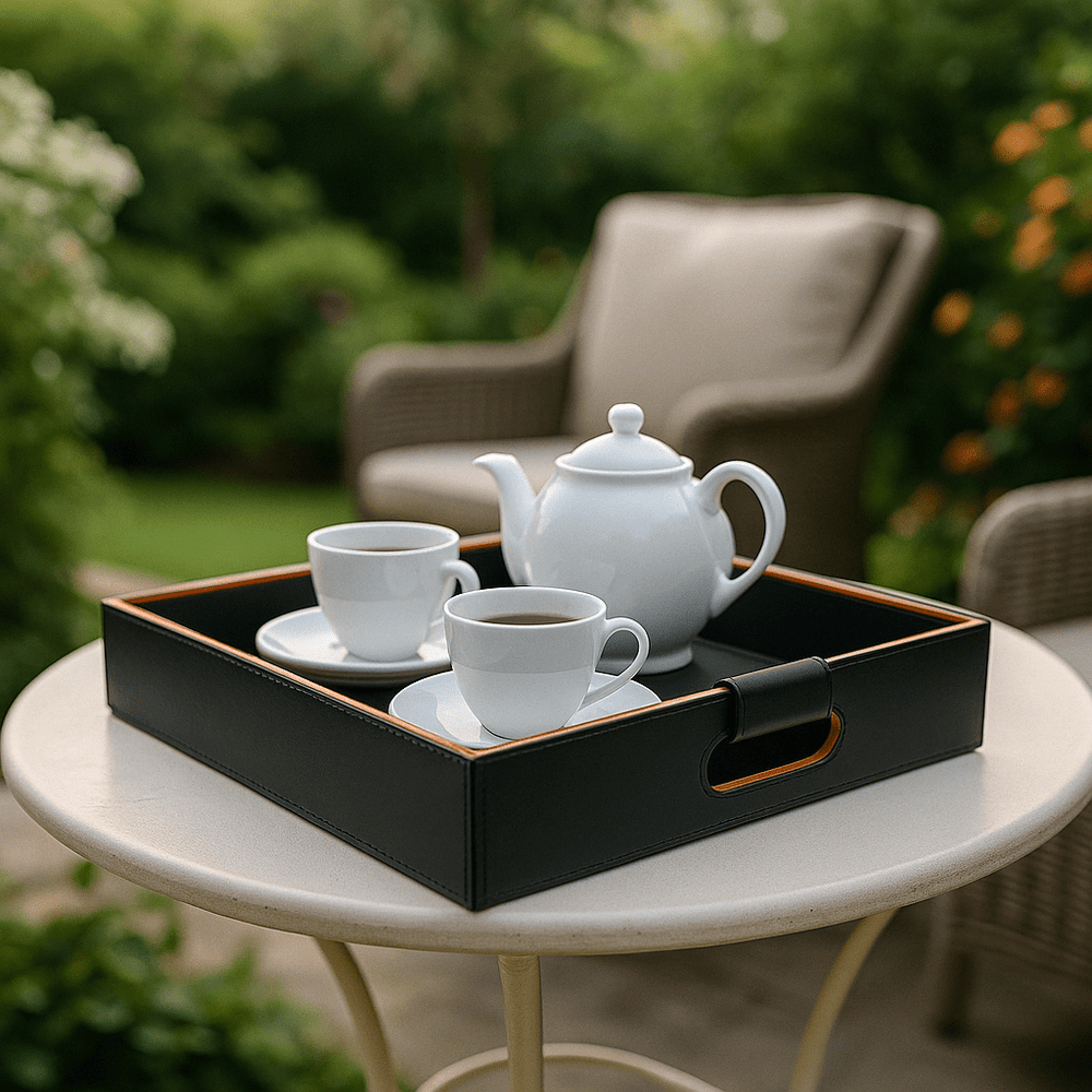 Cooper Black Hand-Stitched Premium Leather Serving Tray - One
