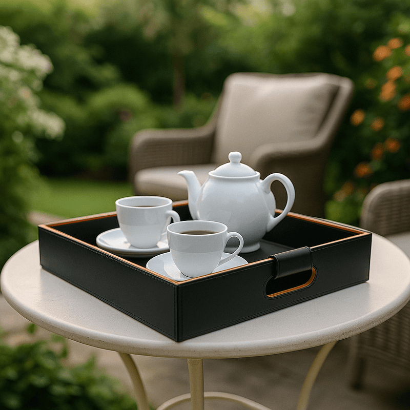 Cooper Black Hand-Stitched Premium Leather Serving Tray - One Cooper Black Hand-Stitched Premium Leather Serving Tray - One