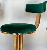 Discover the Atlas Bar Stool by One Preevay, inspired by the Chrysler Building. Customizable with textured bronze metal and plush velvet. Perfect for luxury residences and upscale spaces close up base single Photo_Mar_19_21_04-09-08_PM-64