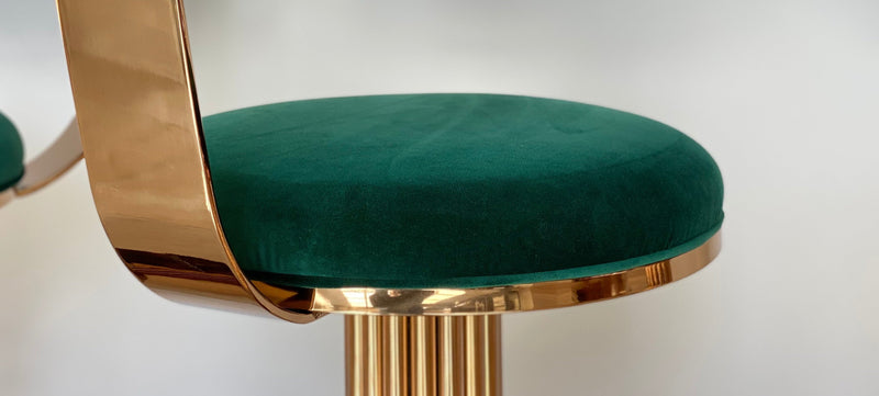 Discover the Atlas Bar Stool by One Preevay, inspired by the Chrysler Building. Customizable with textured bronze metal and plush velvet. Perfect for luxury residences and upscale venue...