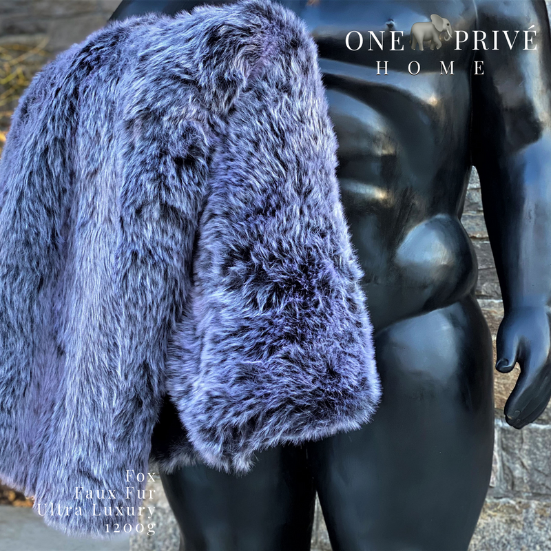 Botero-Inspired ONE Preevay Faux Fur Throw | Fox & Mink | Ultra-Plush 1200gsm | Black