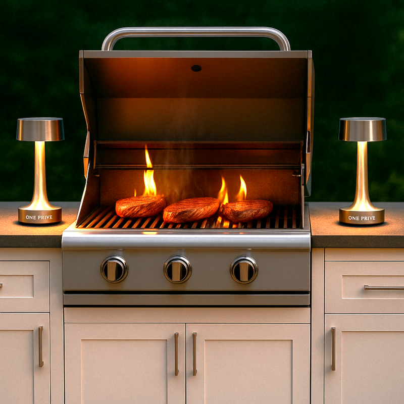 Grace Professional Hospitality BBQ  Table Top Lamp | Handcrafted LED | Nickel Hardware | Beds outdoor BBQ lighting 