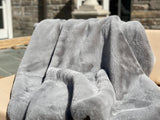 One Preevay Dramatic Gray Ultra-Soft Faux Rabbit Fur Throw | Luxury 800gsm Plush | 50x60