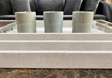Discover the Thursby Shagreen Hotel Tray from One Preevay—a luxurious serving tray crafted with exotic embossed leather and nickel hardware. Available in three sizes: 17"x10", 20"x13", and 23"x15". Elevate entertaining experience with sophistication and style. Order now.
