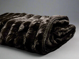 Ribbed Faux Rabbit & Velvet Blanket Collection by One Preevay Luxury Home Furnishings & Decor. Inspired by the regal Robe Royal, each hand-stitched piece features premium cruelty-free faux rabbit fur with elegant velvet underside, available in four luxurious colors: Elegant Black, Warm Beige, Classic Navy, and Dramatic Gray. Sizes: Twin (60" x 90"), Queen (90" x 90"). Hypoallergenic, soothing ribbed design for relaxation and easy care. Cruelty-free luxury, unmatched craftsmanship and detail in black....