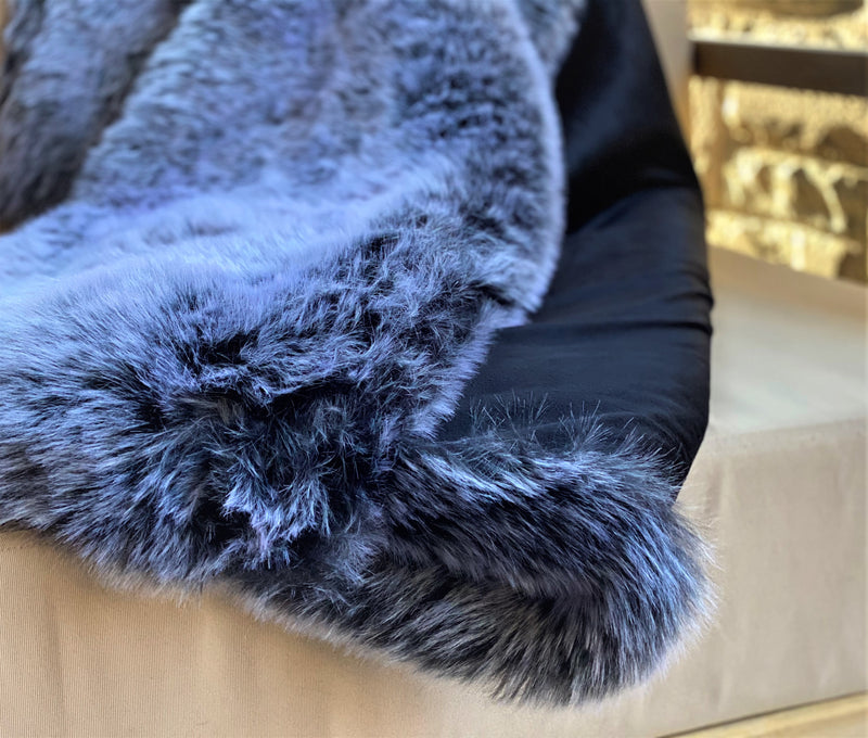 Botero-Inspired ONE Preevay Faux Fur Throw | Fox & Mink | Ultra-Plush 1200gsm | Black