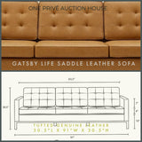 Saddle Tufted Leather Sofa | Three Seater | 91 Inches | Mid-Century Modern