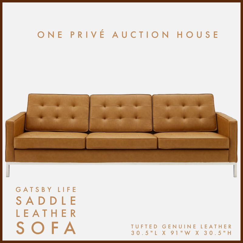 Saddle Tufted Leather Sofa | Three Seater | 91 Inches | Mid-Century Modern