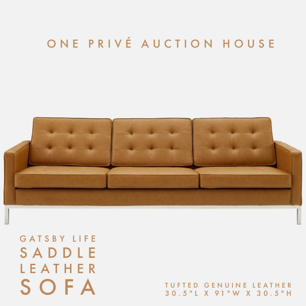 Saddle Tufted Leather Sofa | Three Seater | 91 Inches | Mid-Century Modern