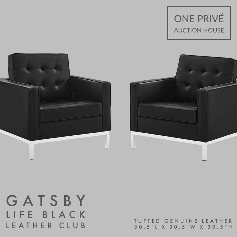 Black Tufted Leather Club Chair | Single Seater Mid-Century Modern