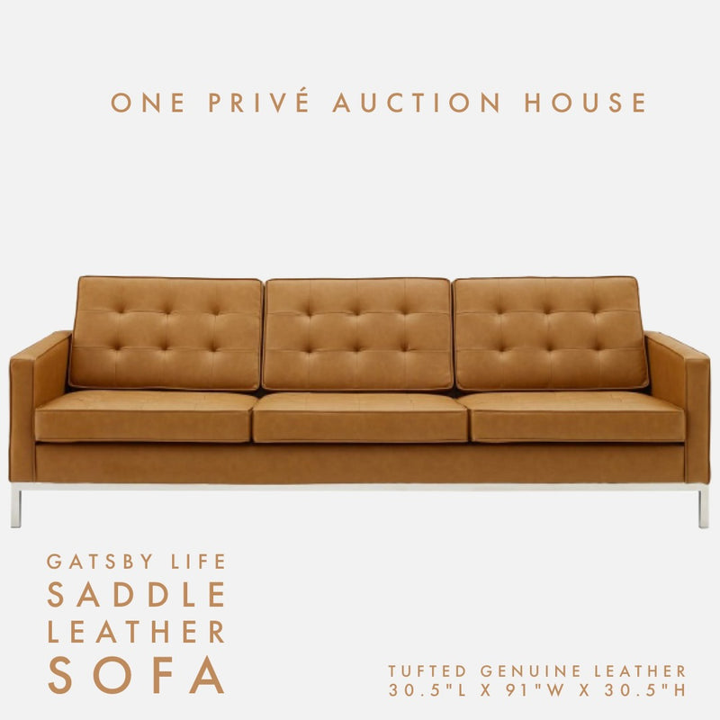 Saddle Tufted Leather Sofa | Three Seater | 91 Inches | Mid-Century Modern