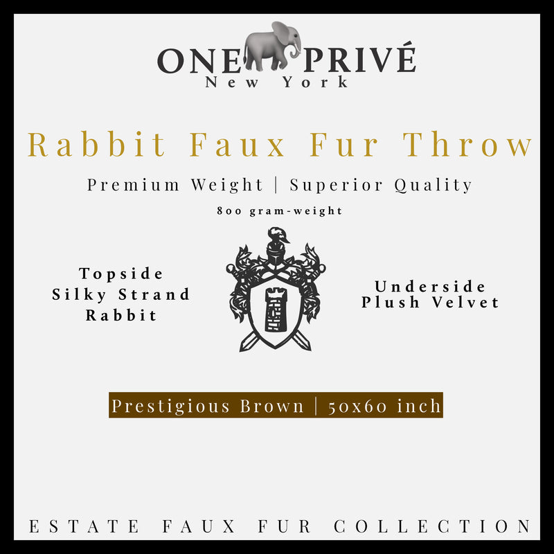 Experience luxury redefined with ONE Preevay's Faux Rabbit Fur Throw in Coco Brown. Inspired by Fernando Botero and crafted from Ultra Premium Faux Rabbit Fur. Hypoallergenic, cruelty-free, and lined with elegant velvet for refined warmth and sophistication. 