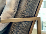 St. Charles Club Seating | Bronze Brushed Contemporary Frame | Embossed Brown Leather