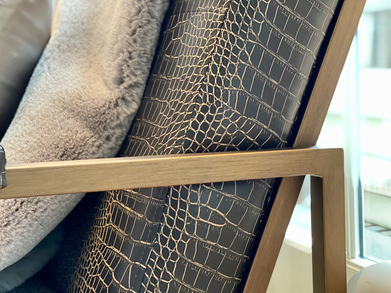 St. Charles Club Seating | Bronze Brushed Contemporary Frame | Embossed Brown Leather