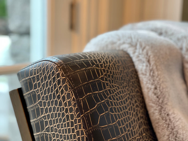 St. Charles Club Seating | Bronze Brushed Contemporary Frame | Embossed Brown Leather