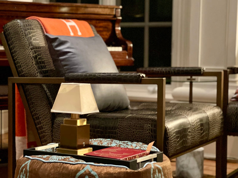 St. Charles Club Seating | Bronze Brushed Contemporary Frame | Embossed Brown Leather