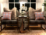 St. Charles Club Seating | Bronze Brushed Contemporary Frame | Embossed Brown Leather