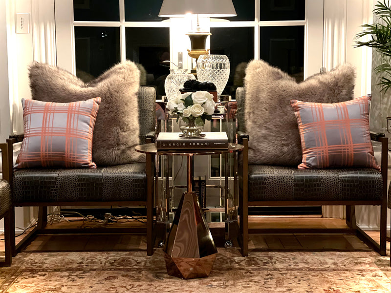 St. Charles Club Seating | Bronze Brushed Contemporary Frame | Embossed Brown Leather