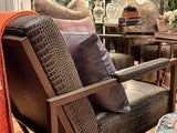 St. Charles Club Seating | Bronze Brushed Contemporary Frame | Embossed Brown Leather